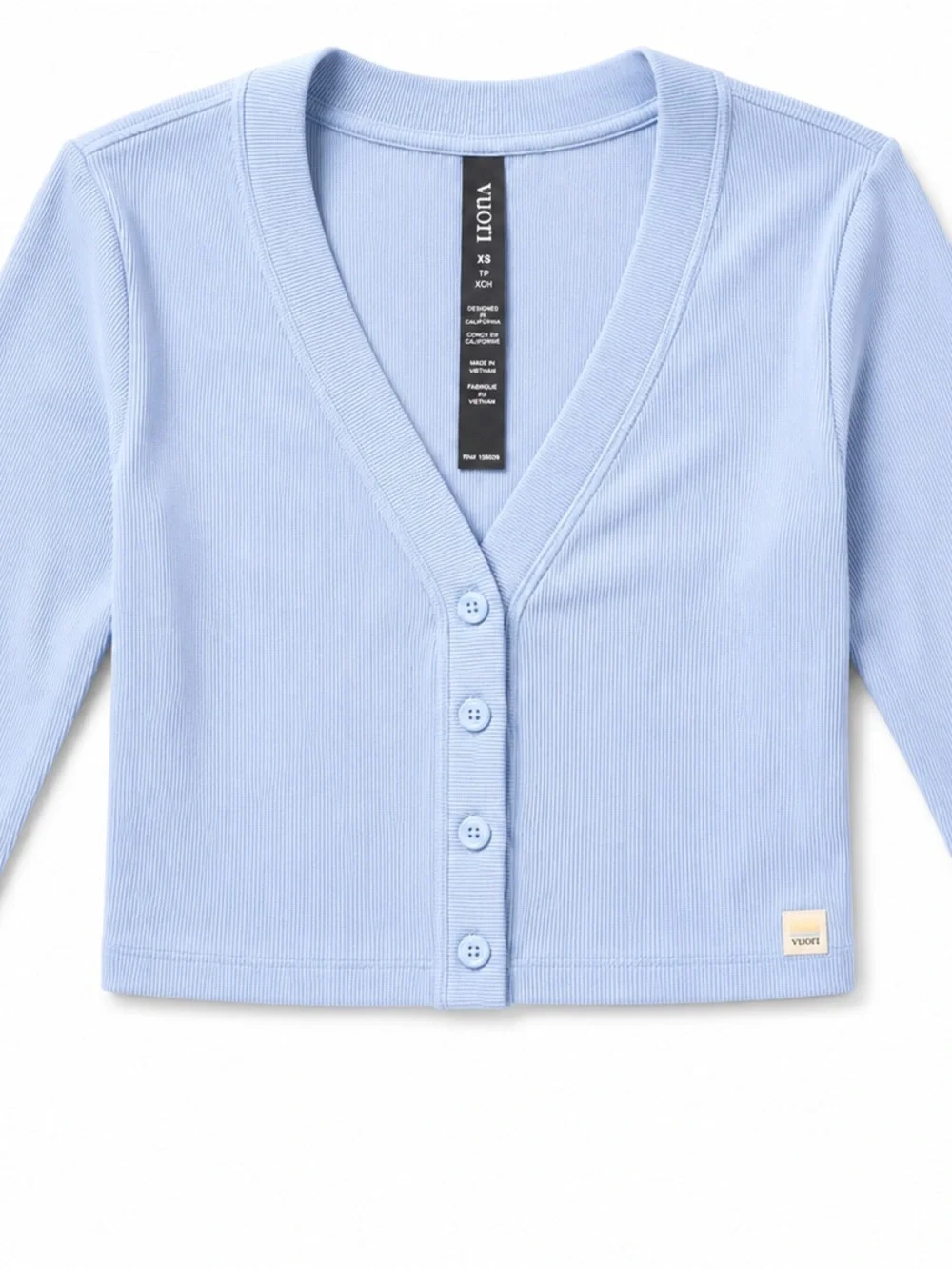 NWT Vuori Pose Mini Cardigan XS Crystal Blue Ribbed Stretch Cardigan Athleisure - Picture 2 of 6